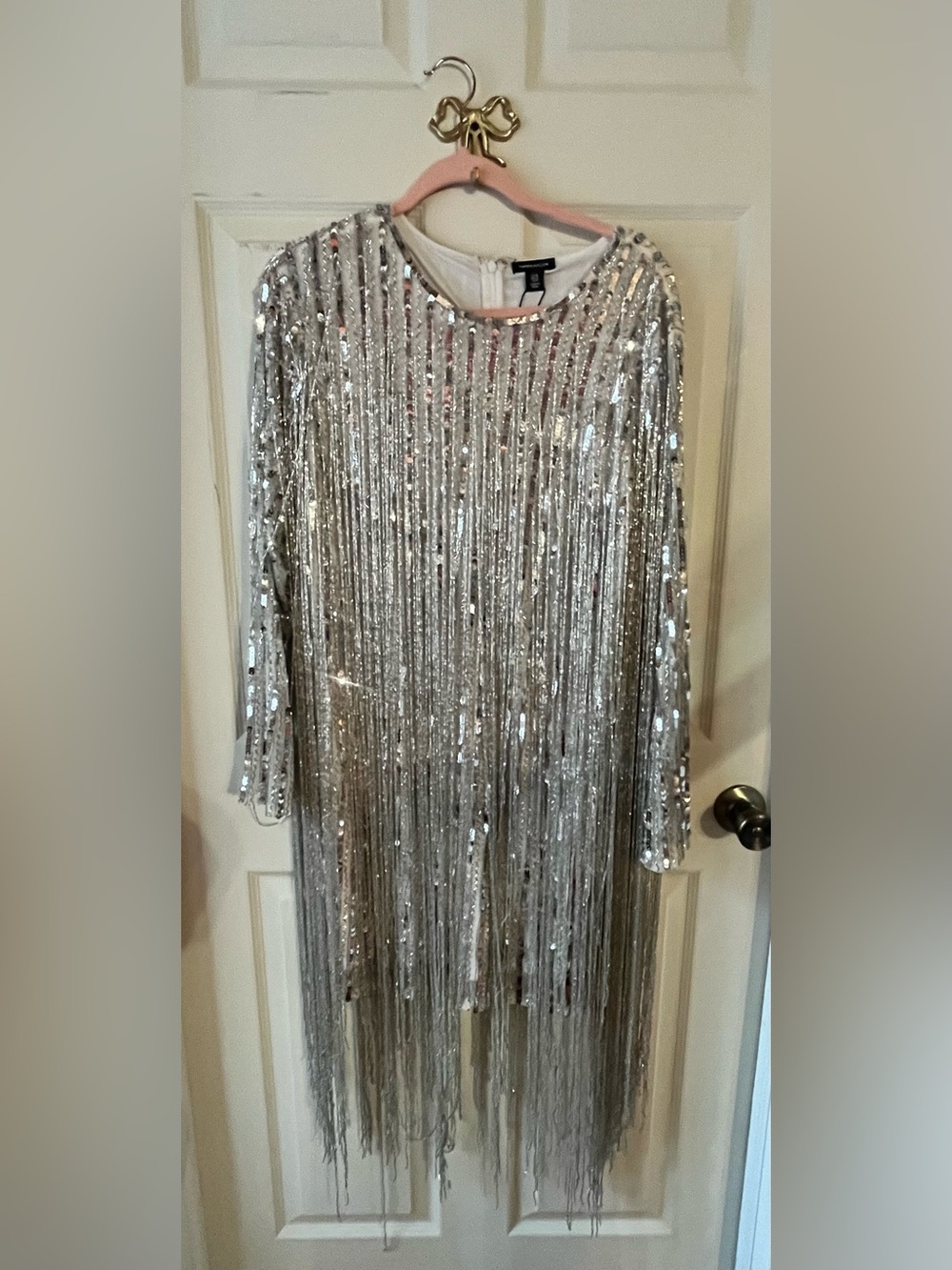 Karen Millen Sequin Fringe Dress in Silver